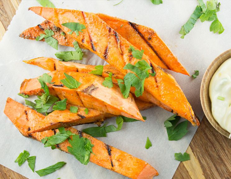 Grilled Sweet Potato Fries with Garlic Chive Aioli