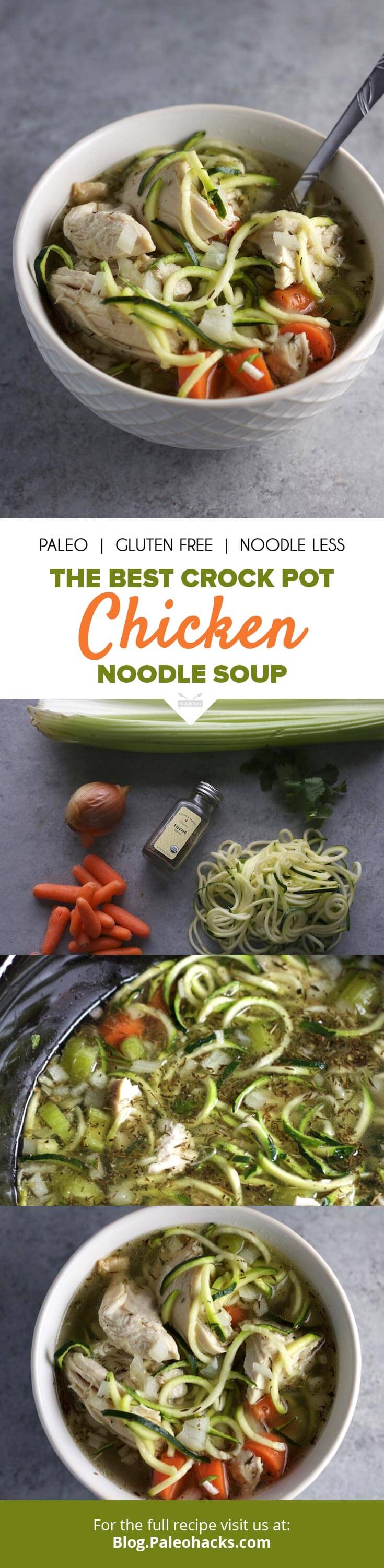 Try this tasty Crock Pot Chicken Noodle Soup recipe with zucchini noodles and fresh herbs. The best part, it's made in a slow cooker!