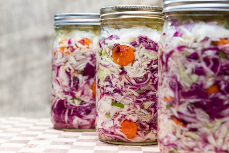 home made cultured or fermented vegetables in jars