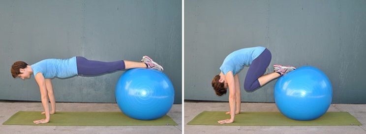 knee tucks on a stability ball