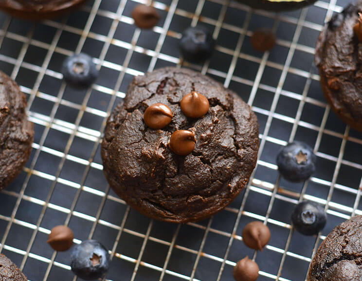 chocolate avocado blueberry muffins featured image