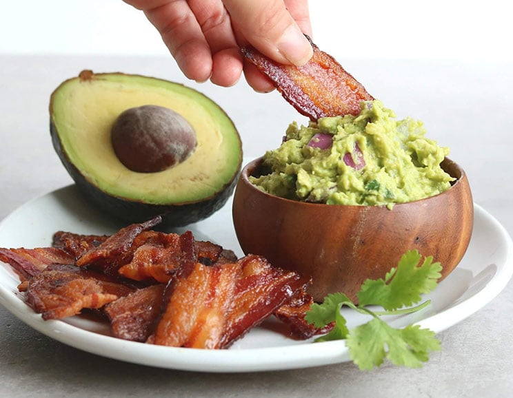 Bacon "Chips" and Thick Guacamole Dip