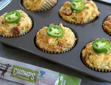 Paleo-friendly cornbread with bites of savory beef jerky make for the perfect sweet and savory snack.