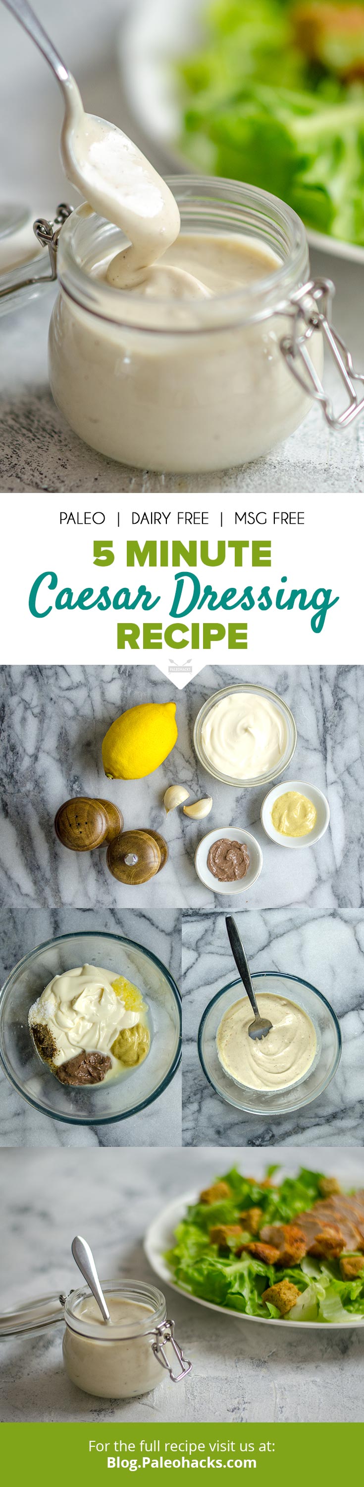 Drizzle this creamy Caesar dressing over your favorite salad. The best part about it? It only takes 5 minutes to whisk together!
