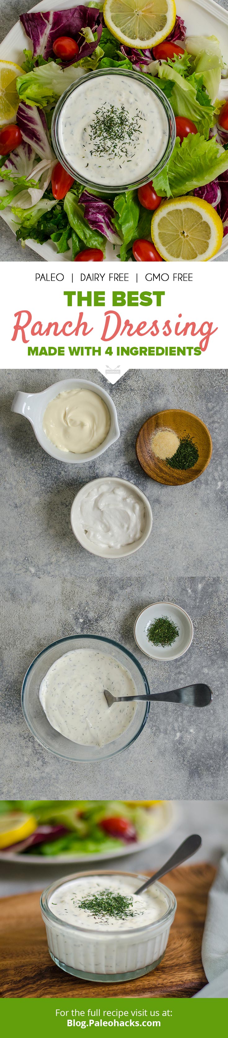 Who doesn’t love a side of creamy ranch? Swap your store-bought bottle with this healthier-for-you ranch dressing made with just four Paleo ingredients! 