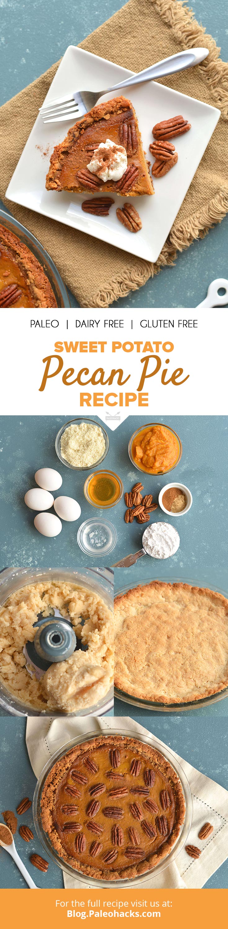 This homemade pecan pie has a creamy sweet potato filling and a flaky crust that crumbles in your mouth!