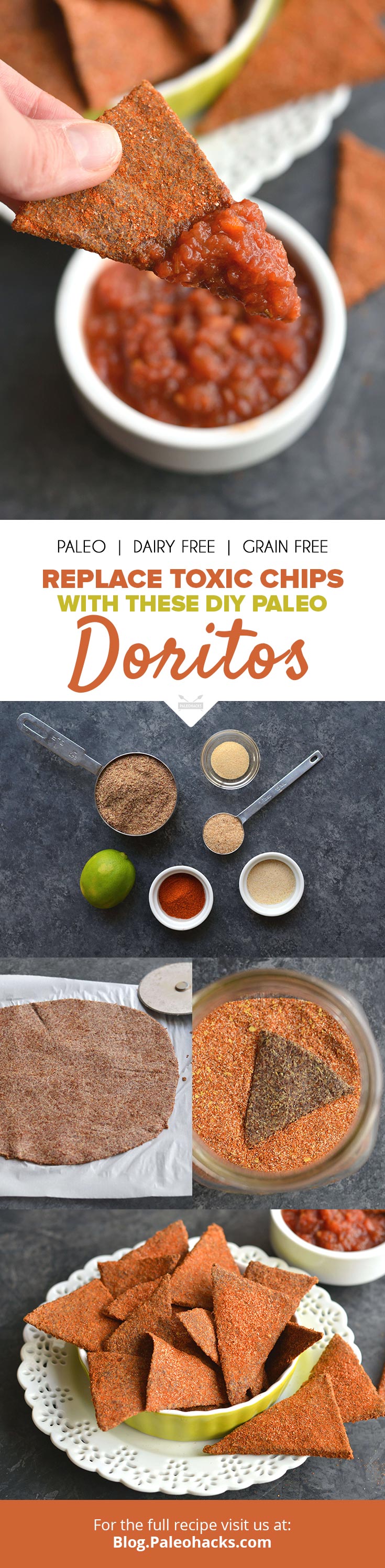 Munch on these cheesy, oven-baked Paleo “Doritos” by the handful. Most Paleo chips are made from veggies, but these Dorito-inspired chips are entirely different.