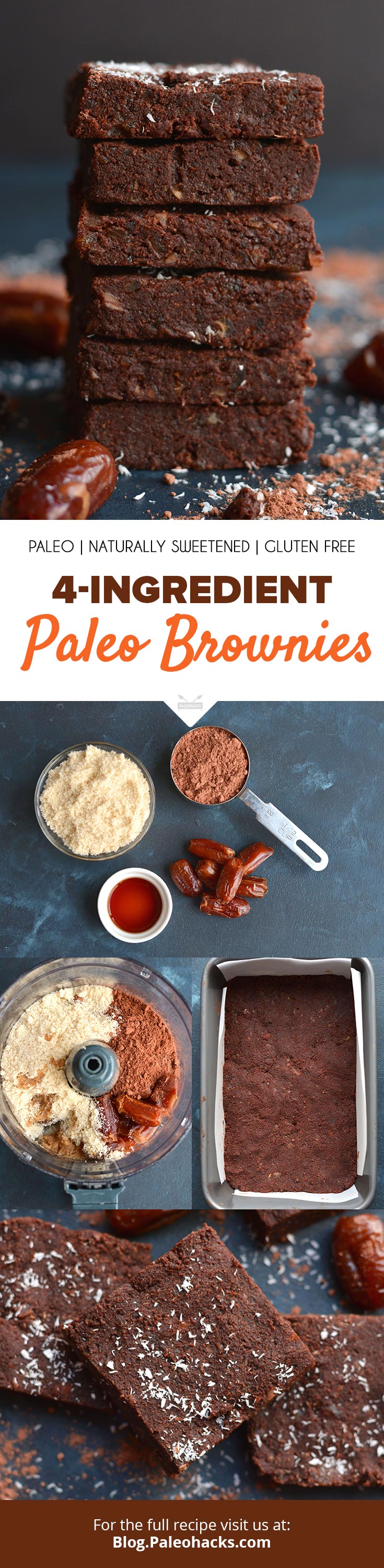 All you need is four ingredients to whip up these yummy, no-bake chocolate brownies! The secret to this easy brownie recipe? Pitted dates.