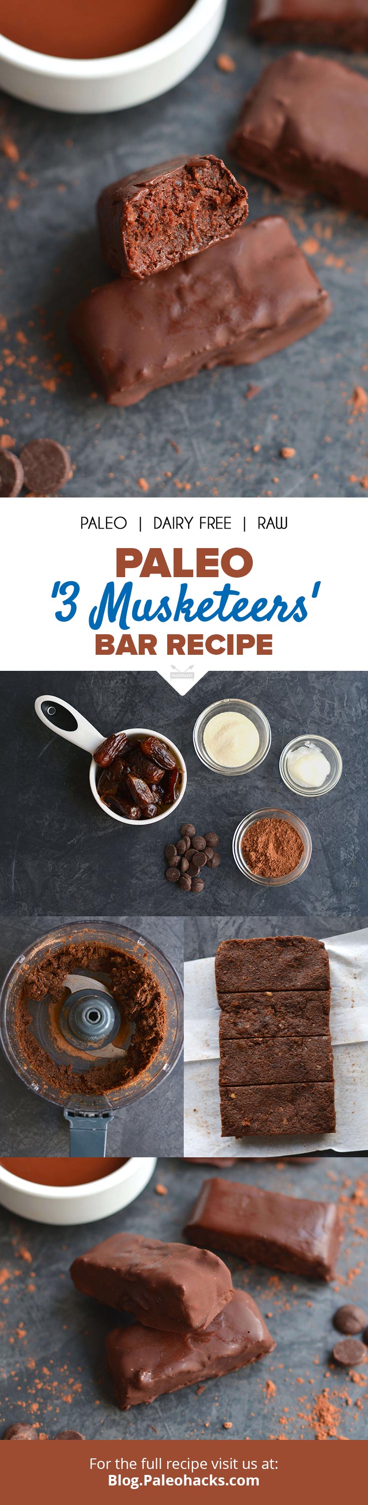 This copycat Musketeers Bar recipe gets transformed into a better-for-you treat with just five Paleo-friendly ingredients.