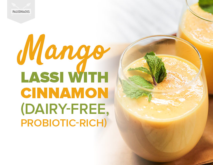 Pour yourself a refreshing glass of this dairy-free Paleo mango lassi. Lassi is an Indian drink made from a blend of creamy yogurt, sweet mango, and spices.