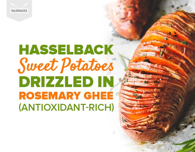 Hasselback Sweet Potatoes Drizzled in Rosemary Ghee (Antioxidant-Rich)