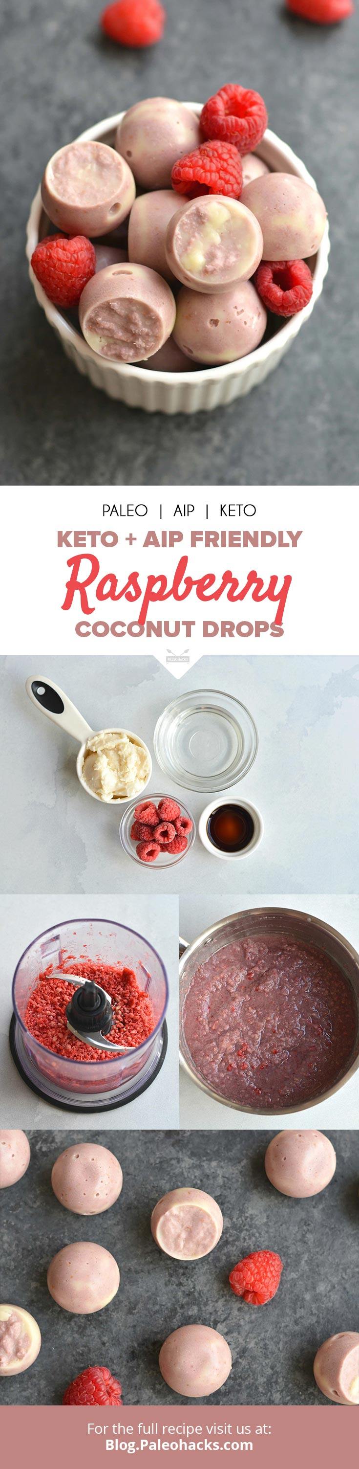 Load up on healthy fats with these keto and AIP Raspberry Coconut Drops made with zero refined sugar.