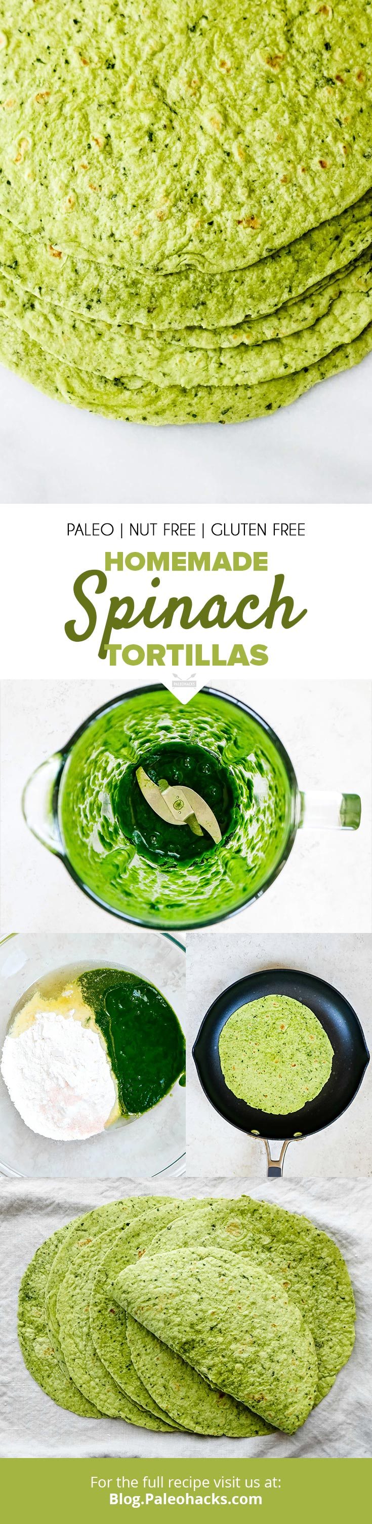 Containing zero grains or corn - these spinach tortillas are made with just five Paleo-friendly ingredients.