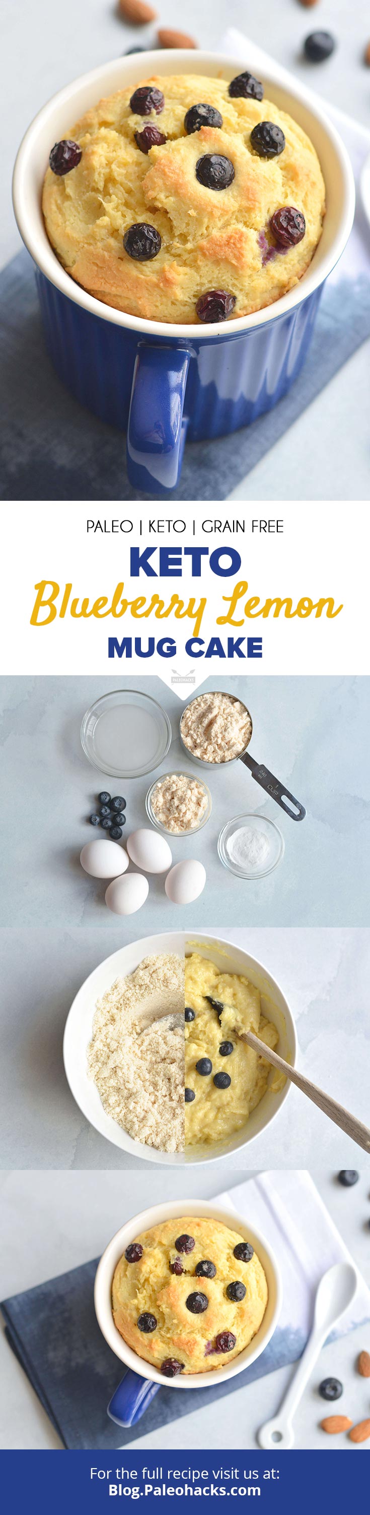 Fall in love with a Keto Blueberry Lemon Mug Cake you can bake up in just 25 minutes. Mug cakes are the perfect way to treat yourself without overindulging.