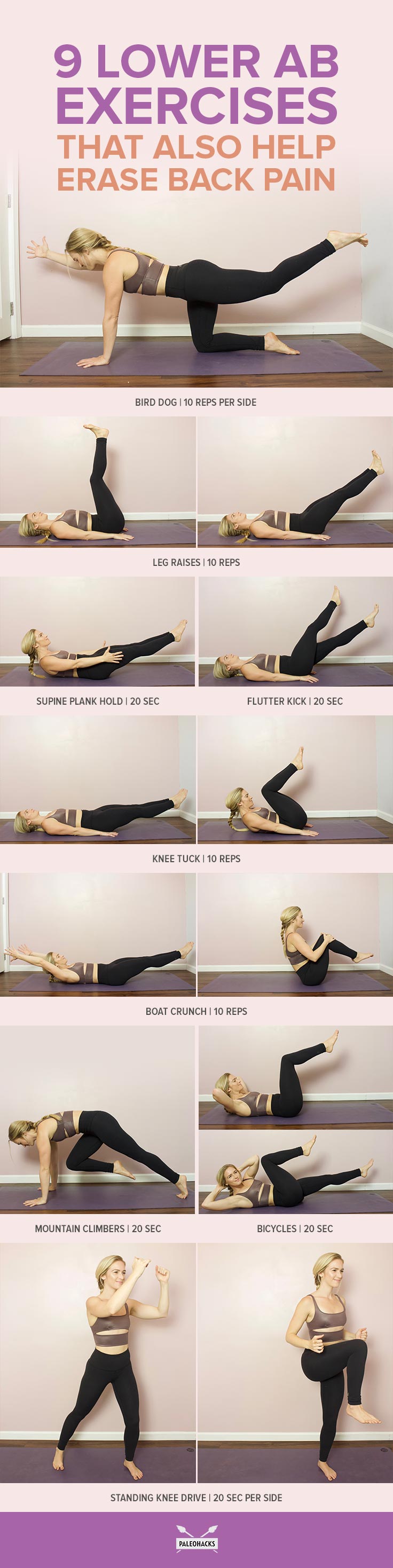 Here’s a double whammy: These nine lower ab exercises will sculpt and tone your abs while easing your back pain!
