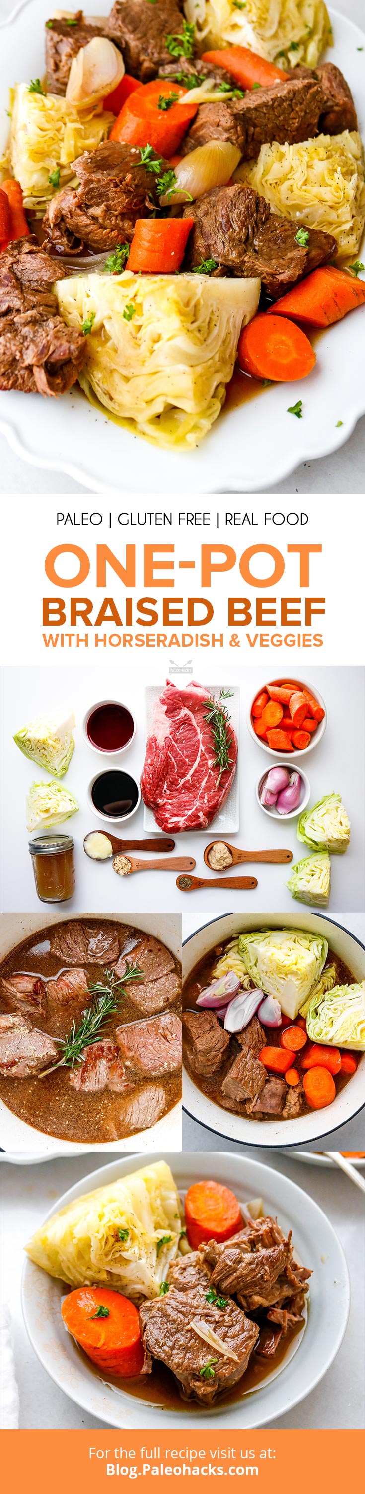 Feed a crowd with this melt-in-your-mouth, horseradish braised beef and veggies. This one-pot braised beef and veggies recipe is bound to be your new go-to.