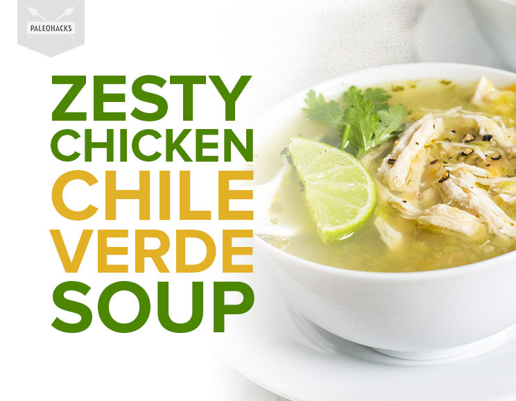 Serve up a bowl of warm chili verde soup with fresh veggies and shredded chicken. It has the perfect amount of zip and heat!