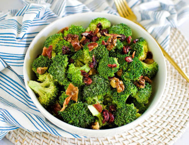 Make this sweet and savory broccoli bacon salad with a handful of ingredients in under 20 minutes. Its crunch factor has us head-over-heels obsessed!