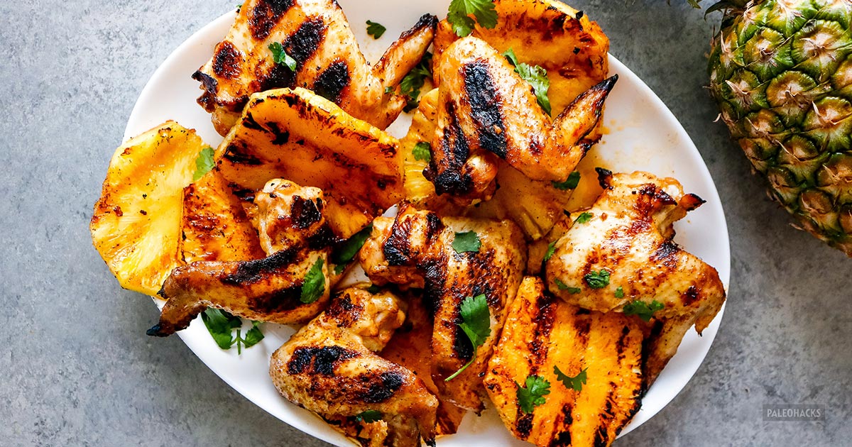 Hawaiian Chicken Wings with Grilled Pineapple Paleo, BBQ, Soy Free
