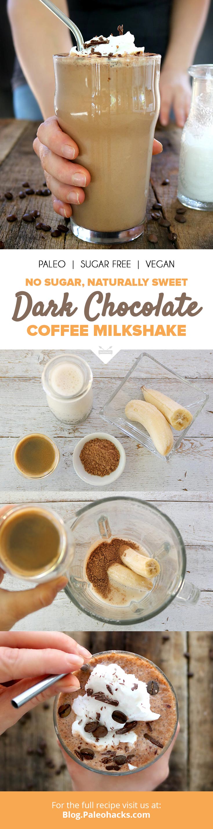 This decadent coffee milkshake combines the richness of coffee with real cacao for an energy-boosting chocolate drink without the sugar crash.